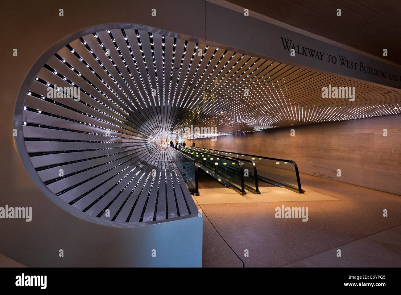 'Multiverse' by Leo Villareal, moving walkway in The Smithsonian National Gallery of Art building - Washington, DC USA Stock Photo
