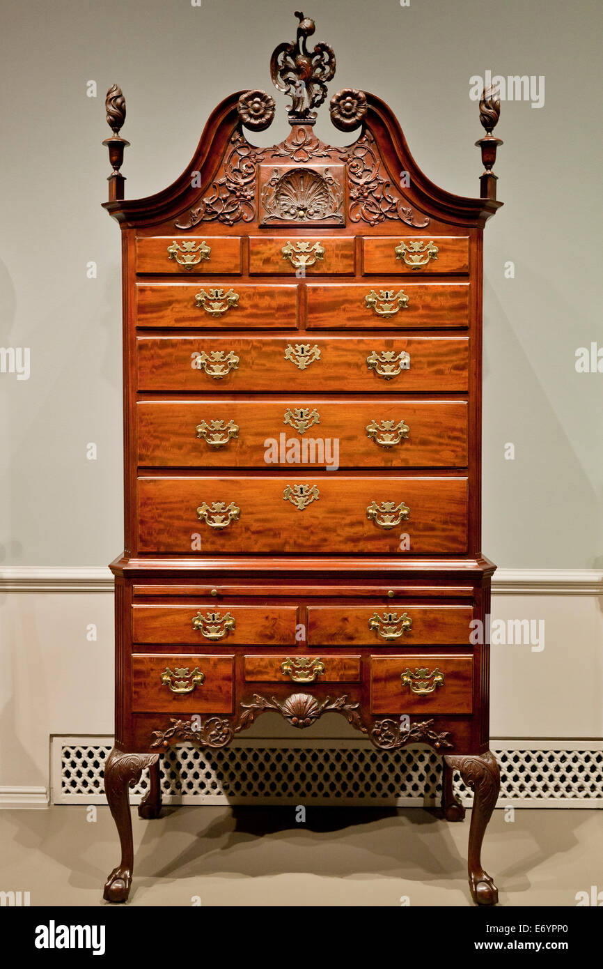 Mahogany high chest  (Mahogany wood furniture) - 1750 Stock Photo