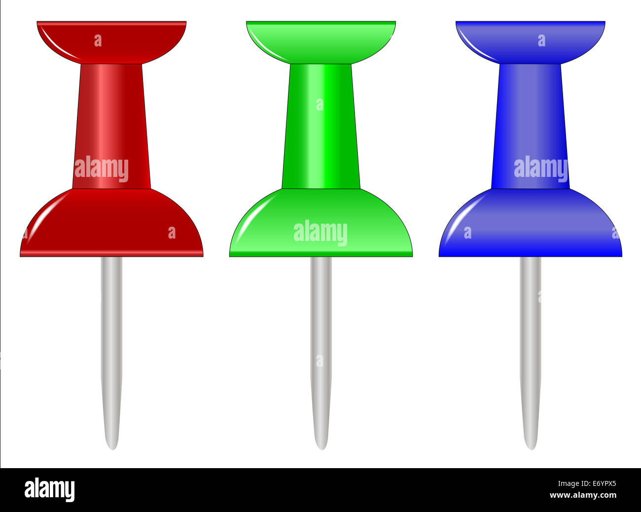 A collection of three coloured map nob pins Stock Photo Alamy