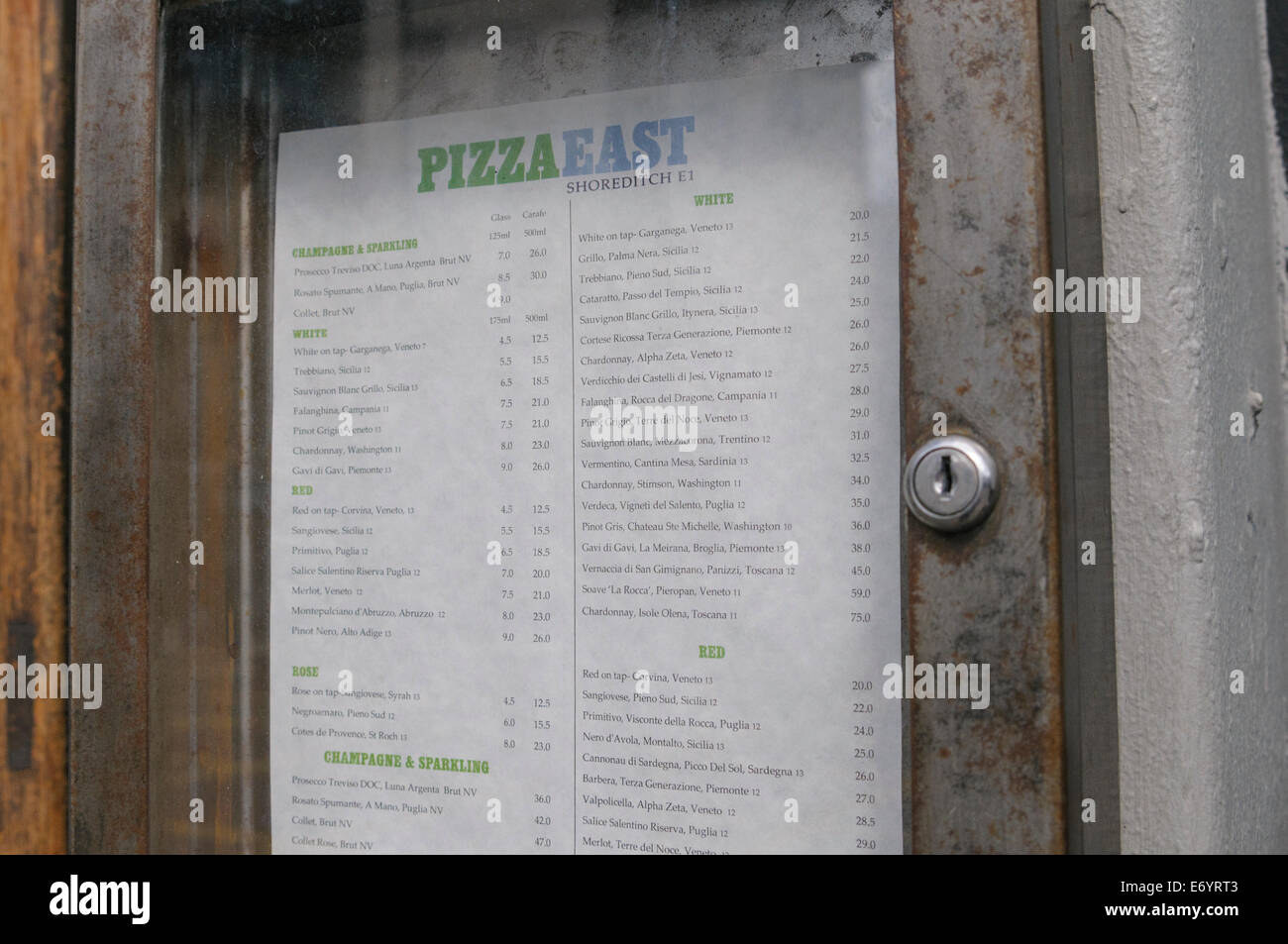 Pizza east Menu displayed, Shoreditch, London, UK Stock Photo Alamy