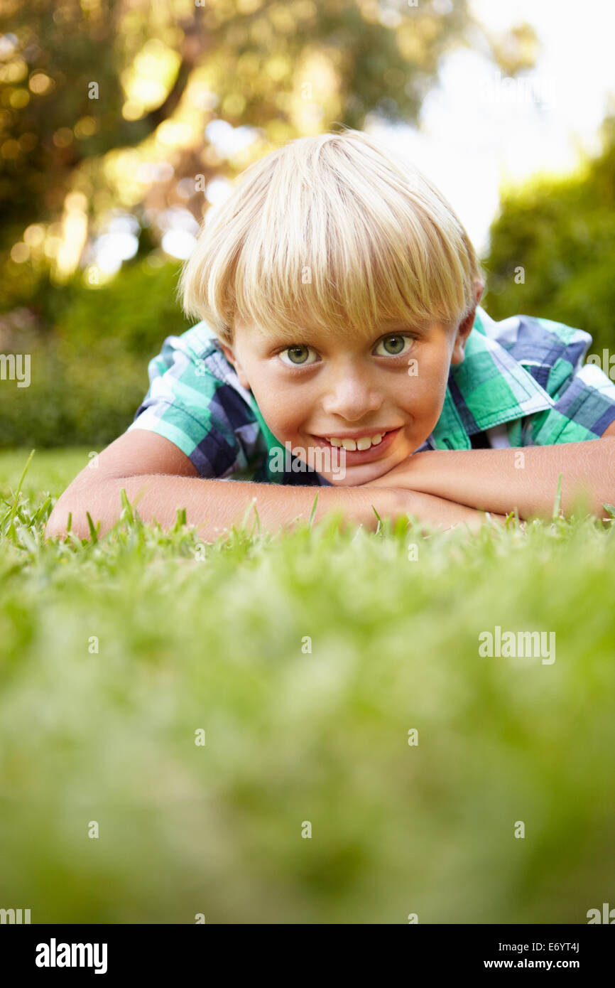 Young boy outdoors Stock Photo