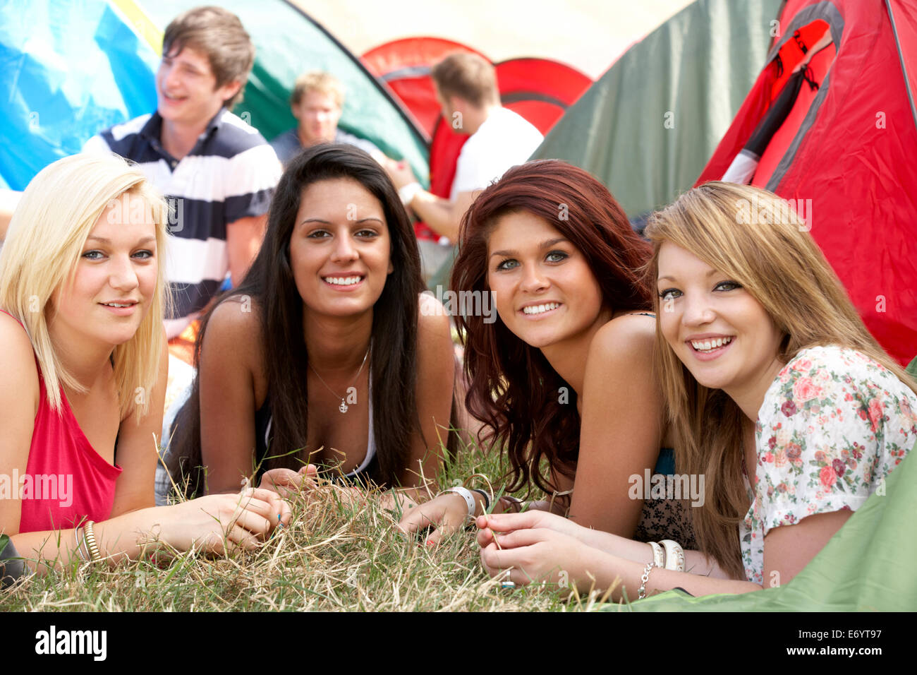 Young people on camping trip Stock Photo