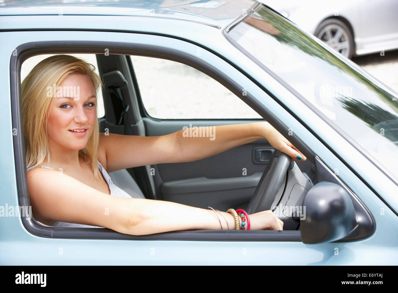 Teenage girl in car Stock Photo Alamy