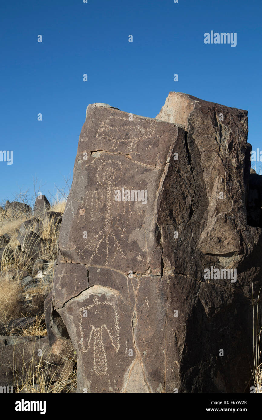 USA, New Mexico, Bureau of Land Management, Three Rivers Petroglyph Site, rock carvings created by the Jornada Mogollon people d Stock Photo