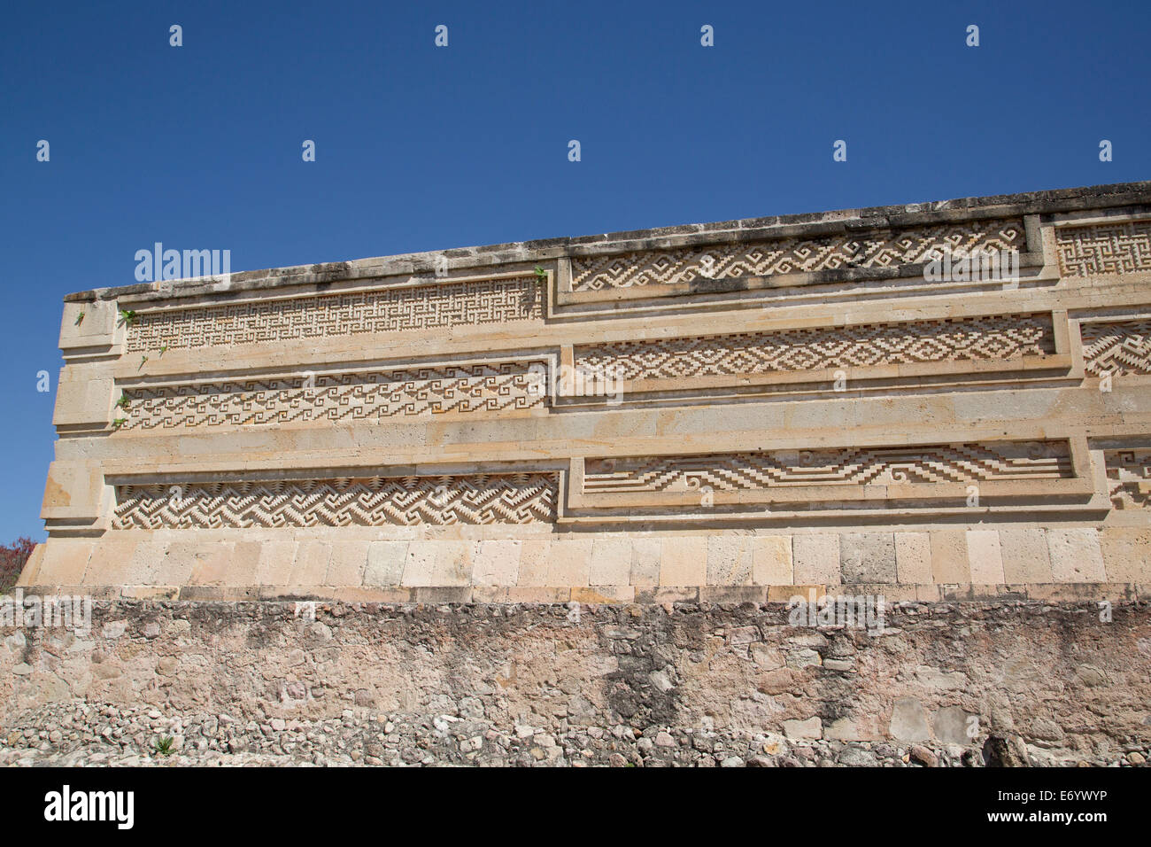 Mexico, Oaxaca, San Pablo de Mitla, Mitla Archaeological Site, walls of mosaic fretwork and geometric designs Stock Photo