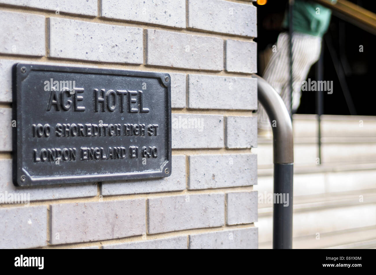 Close up of the iron Plate of the Ace Hotel, Shoreditch Stock Photo