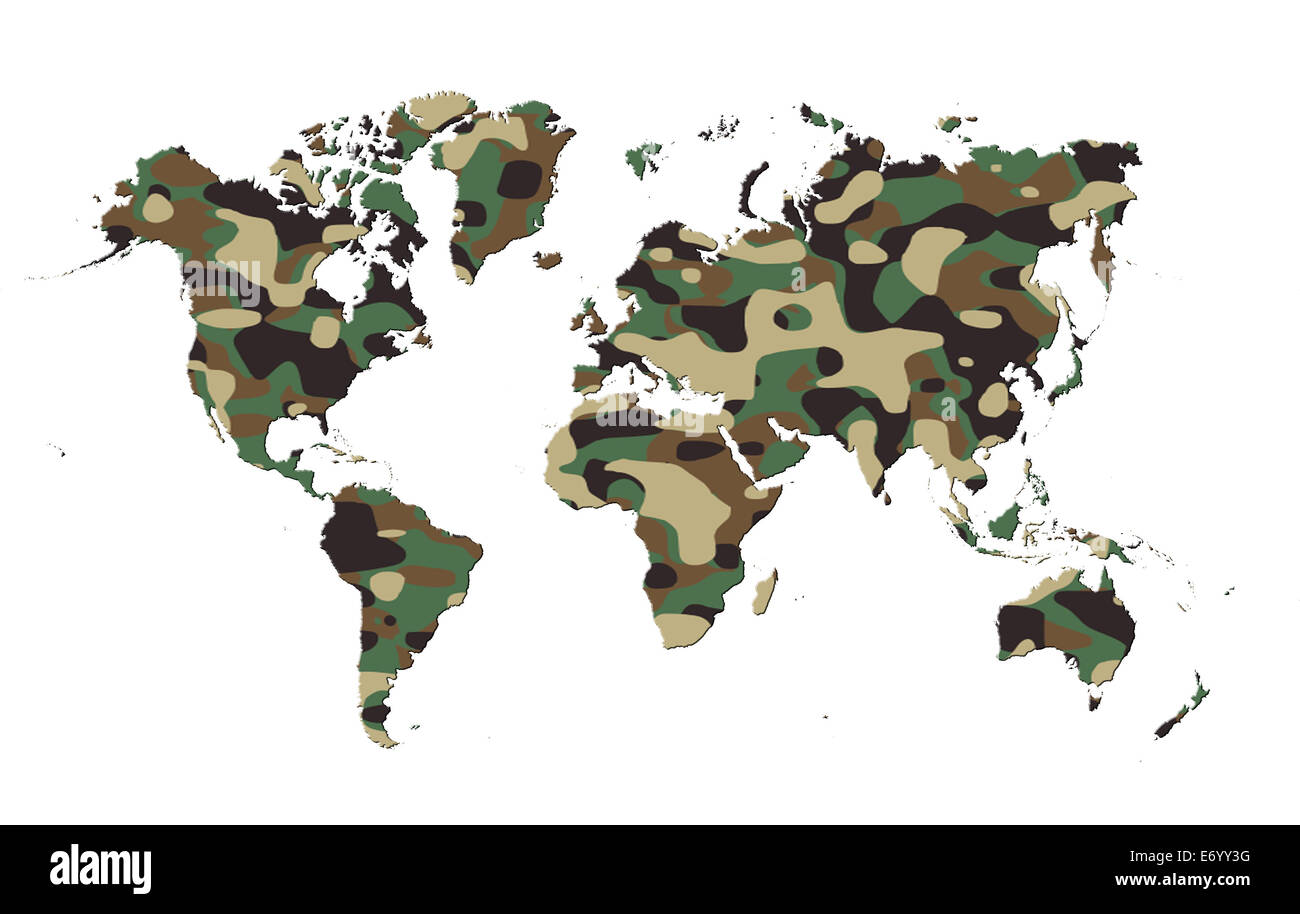 World - Map, filled with an army camo pattern Stock Photo