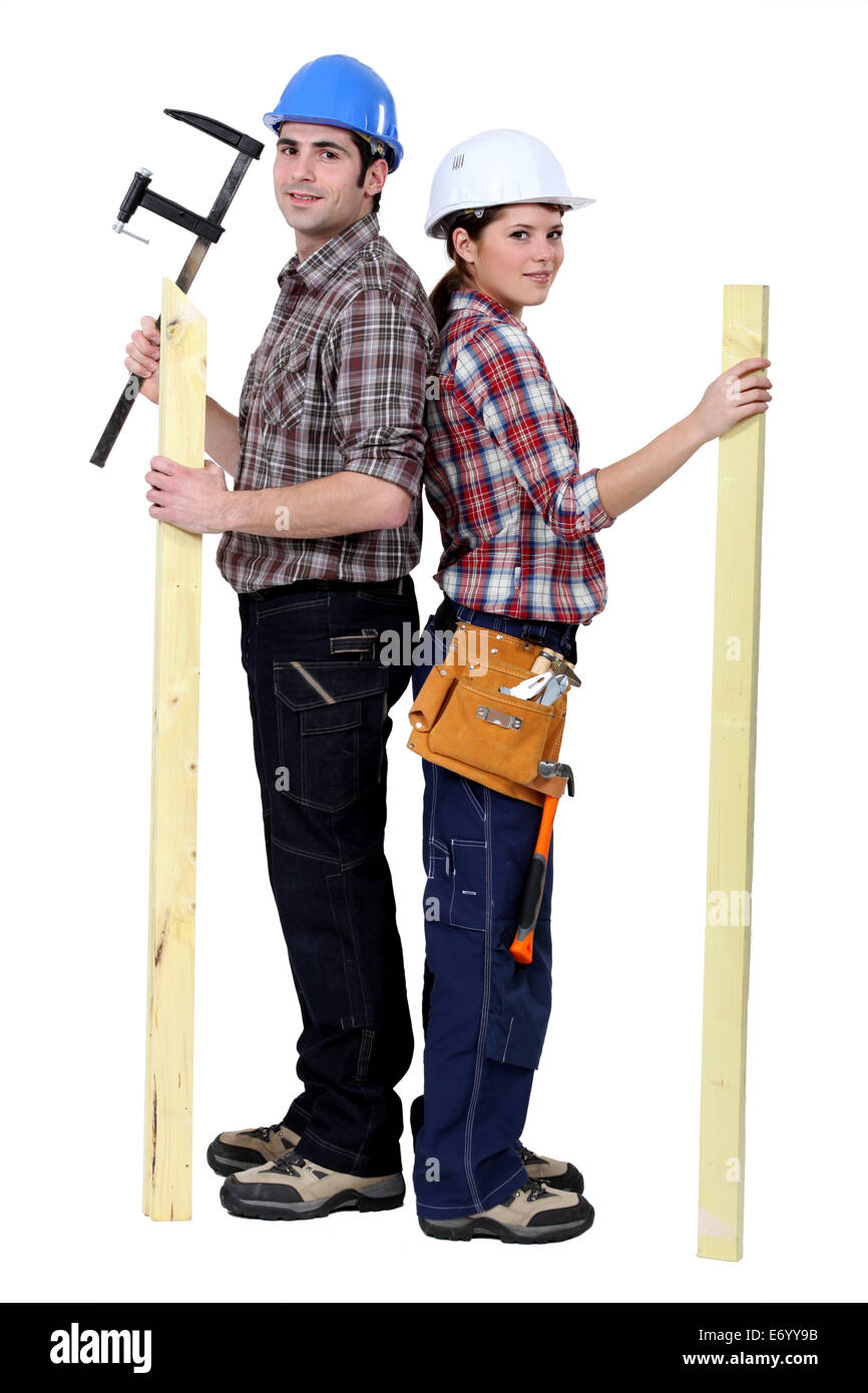 Diverse tradespeople with tools