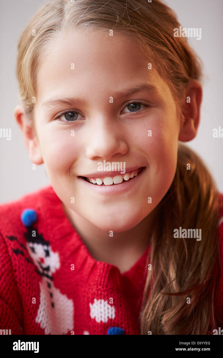 Portrait Of Girl Wearing Christmas Jumper Stock Photo Alamy