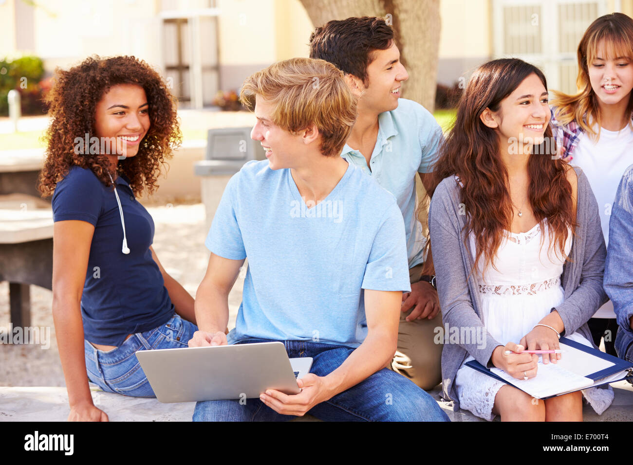 High School Students Collaborating On Project On Campus Stock Photo - Alamy