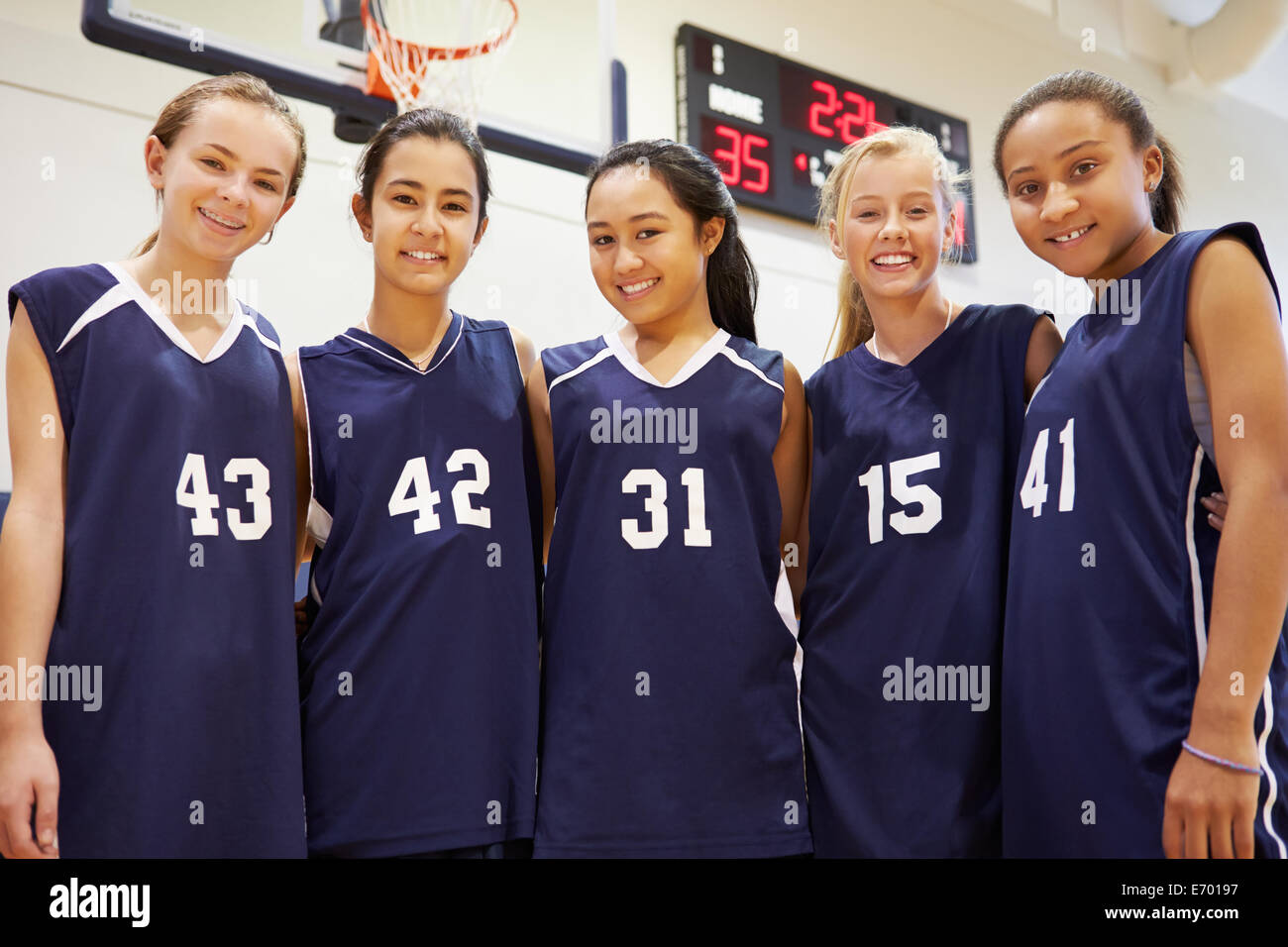 Members Of Female High School Basketball Team Stock Photo