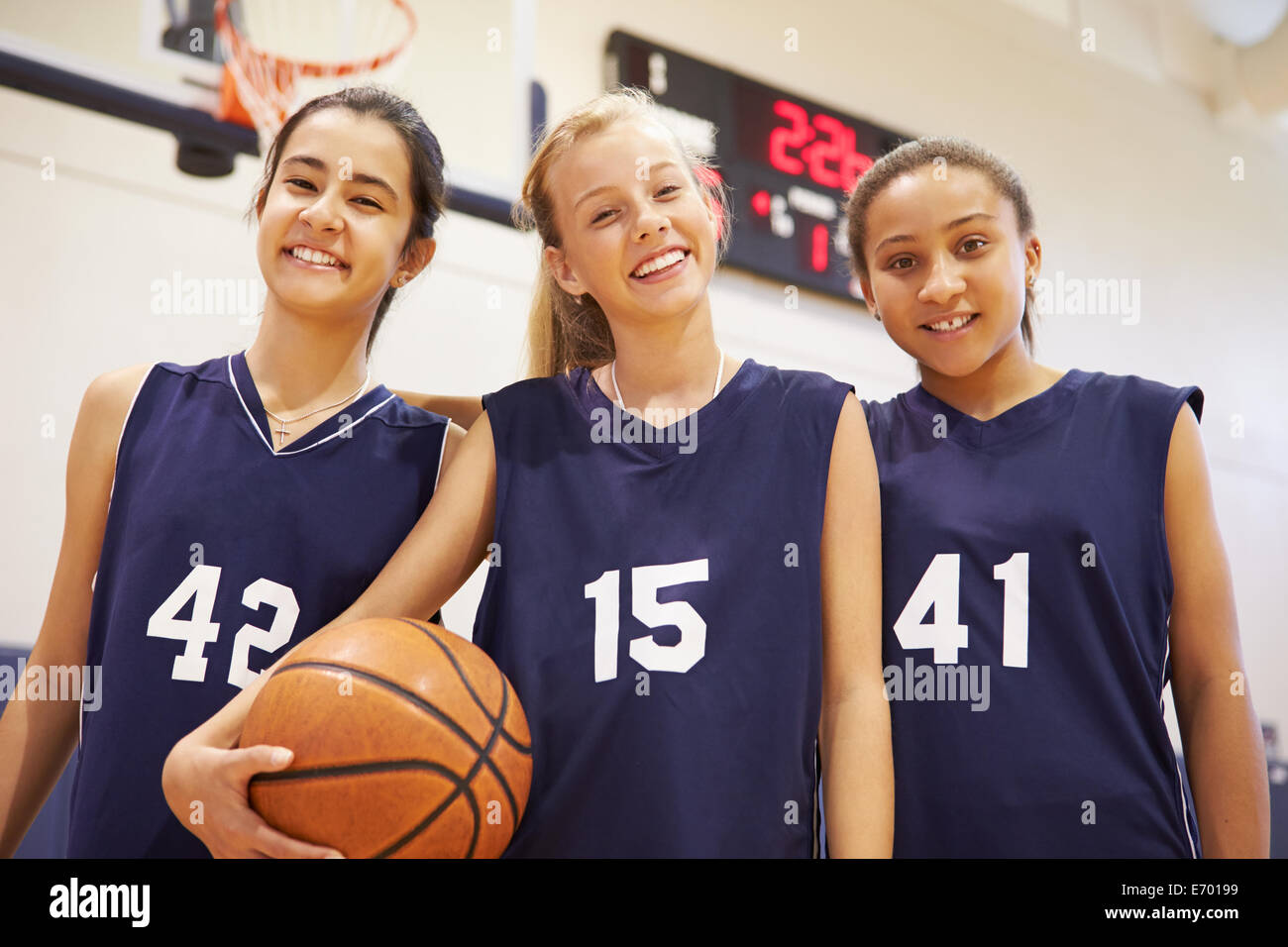 Members Of Female High School Basketball Team Stock Photo