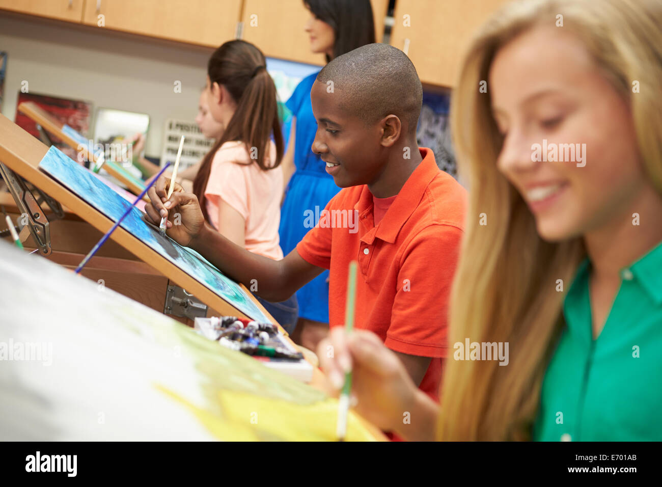 Male Pupil In High School Art Class Stock Photo - Alamy
