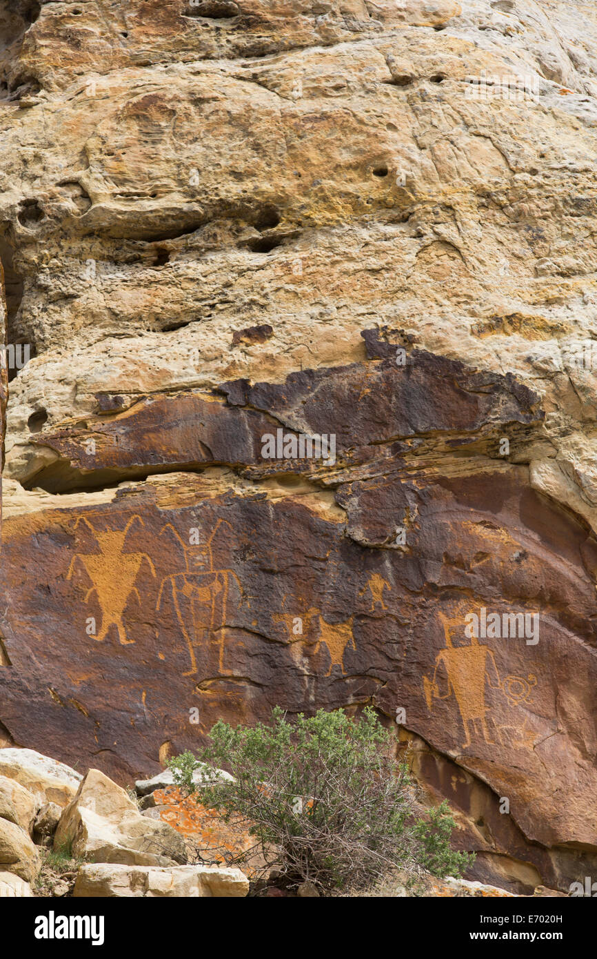 USA, Utah, Dinosaur National Monument, McKee Spring Petroglyphs, Fremont Style, AD 700 - AD 1200 Stock Photo