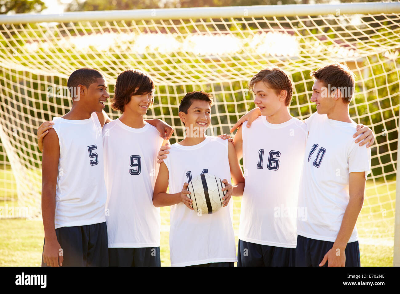 Members Of Male High School Soccer Team Stock Photo