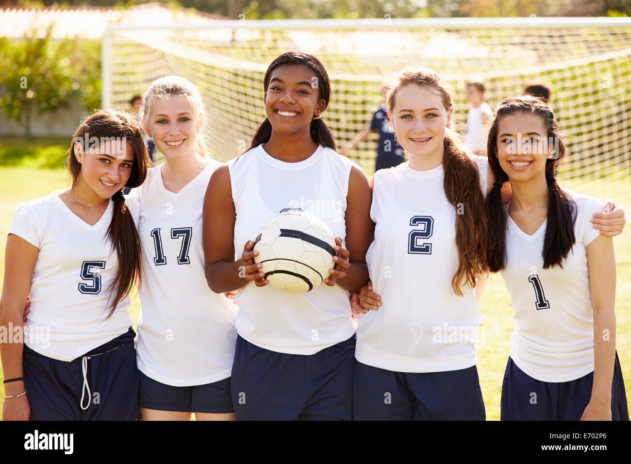Members Of Female High School Soccer Team Stock Photo