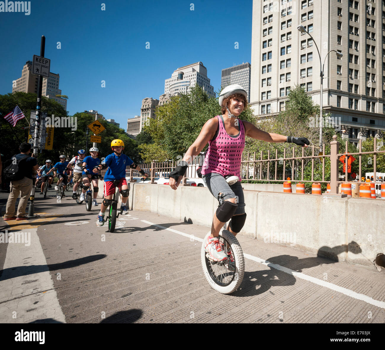 Unicyclists of all skill levels, ages and gender ride across the