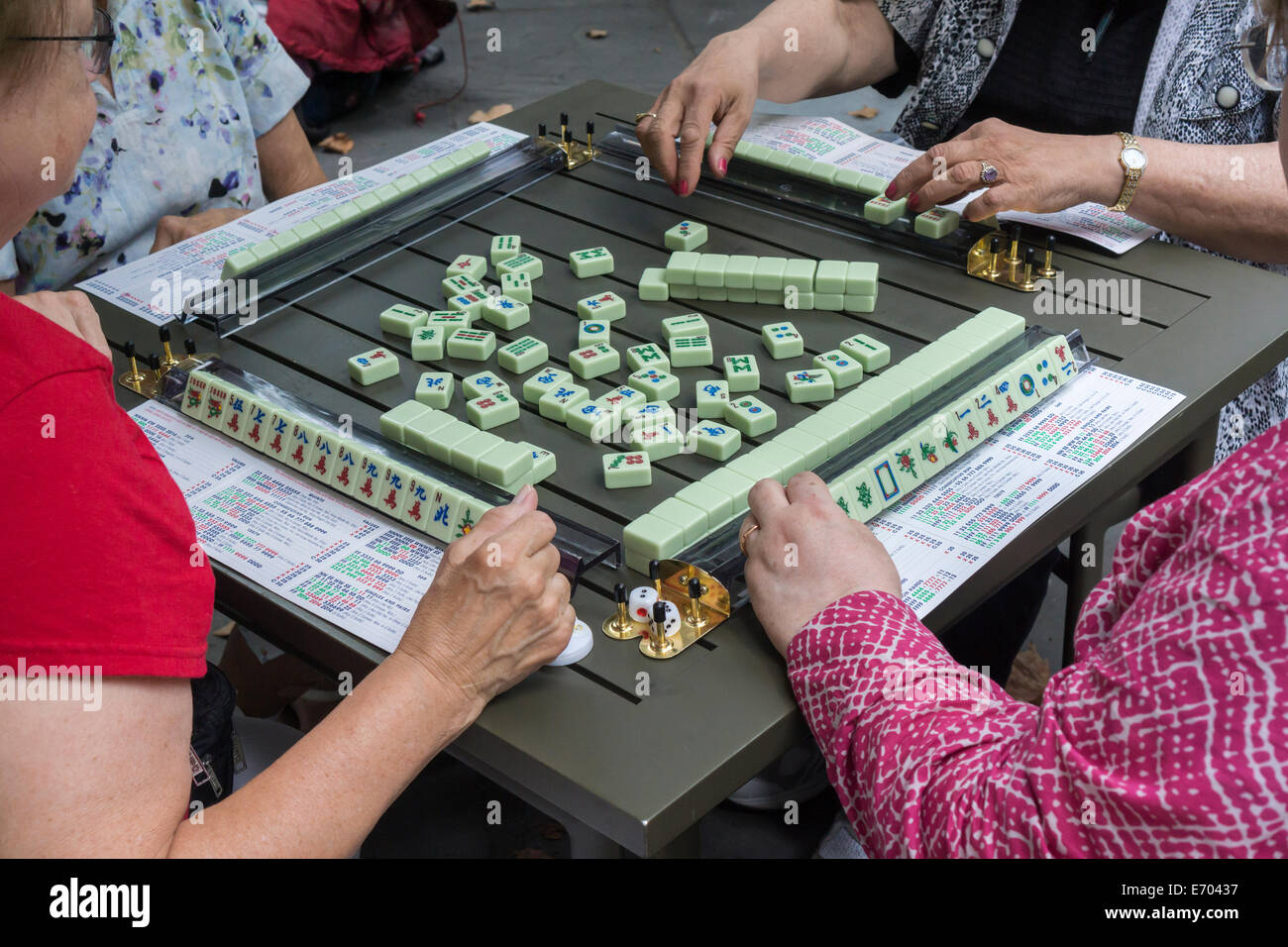 Mahjongg fans gather in Bryant Park in New York for a marathon of gaming. Stock Photo