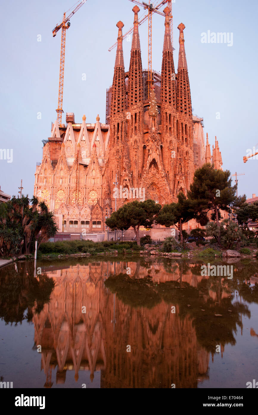 Sagrada Familia by Antoni Gaudi at sunrise in Barcelona, Catalonia, Spain. Stock Photo