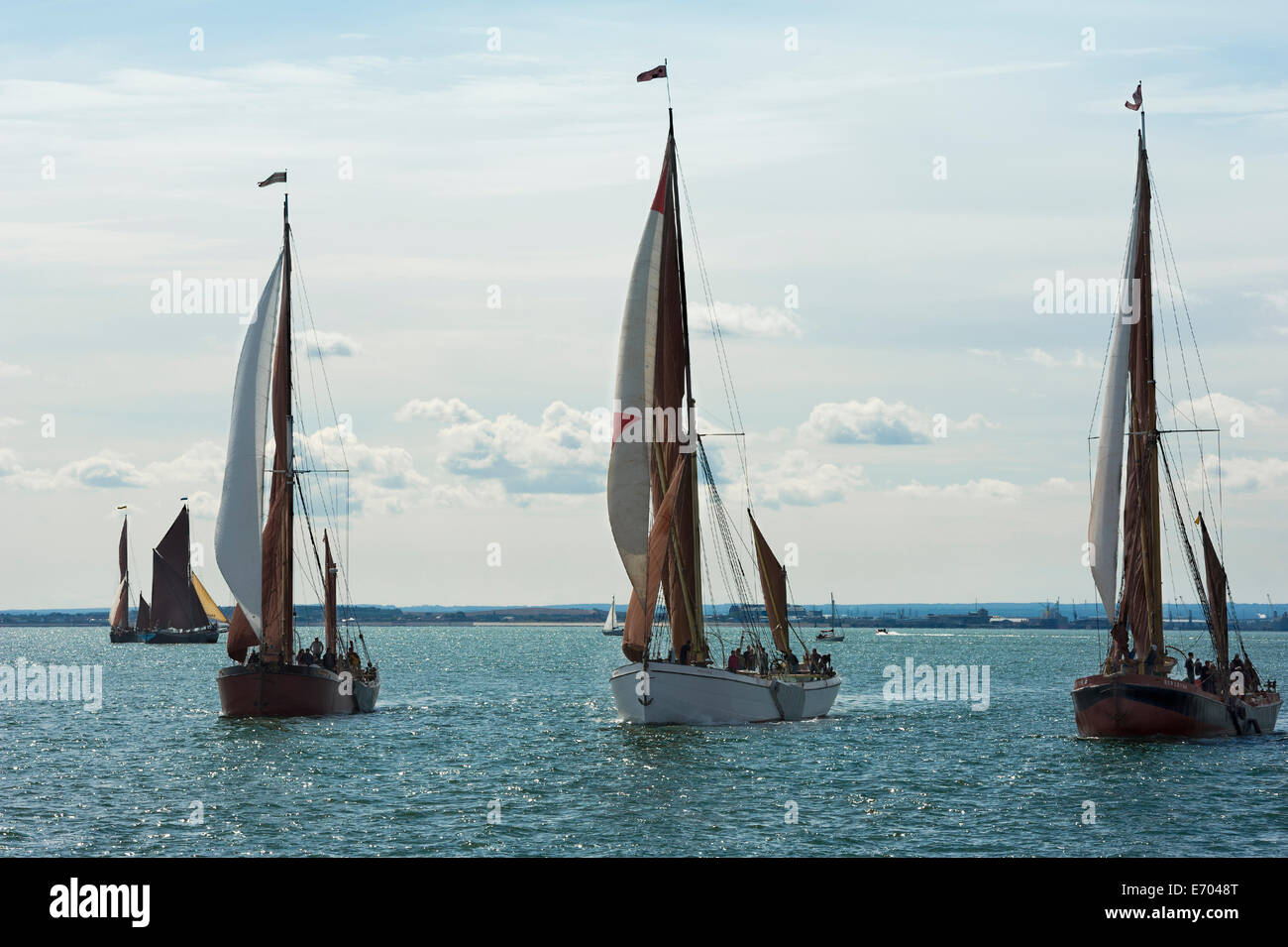 Mellissa Niagara and Repertor jostling for position at the start of the Southend on Sea Barge Match,2014. Stock Photo