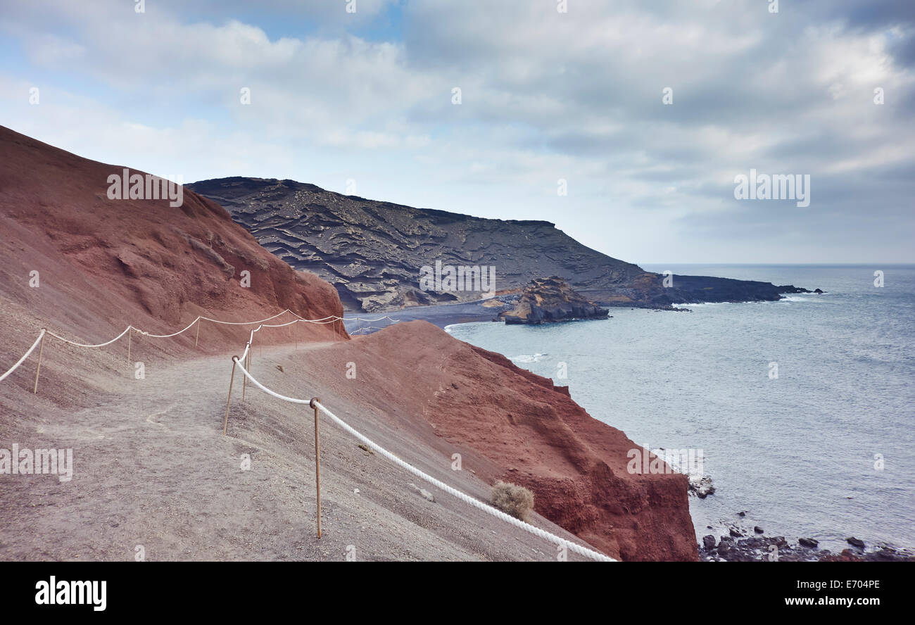 Eroded coastal path, Lanzarote, Canary Islands, Spain Stock Photo