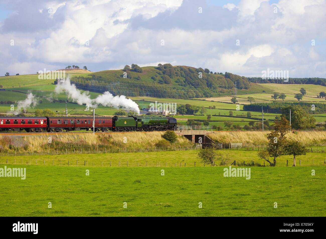 Steam locomotive LMS Princess Coronation Class 46233 'Duchess of Sutherland' near Plumpton, Cumbria, England, United Kingdom. Stock Photo
