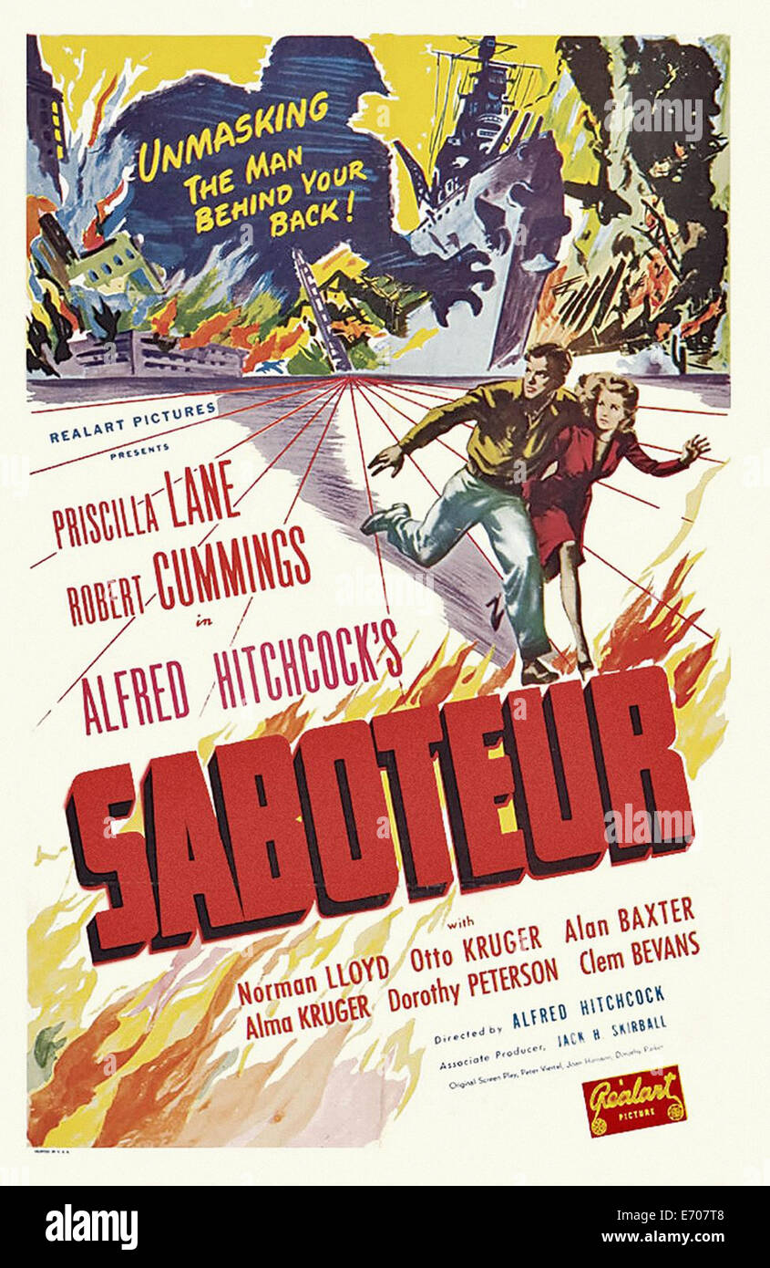 Saboteur - Movie Poster - Director : Alfred Hitchcock  - 1942 Stock Photo