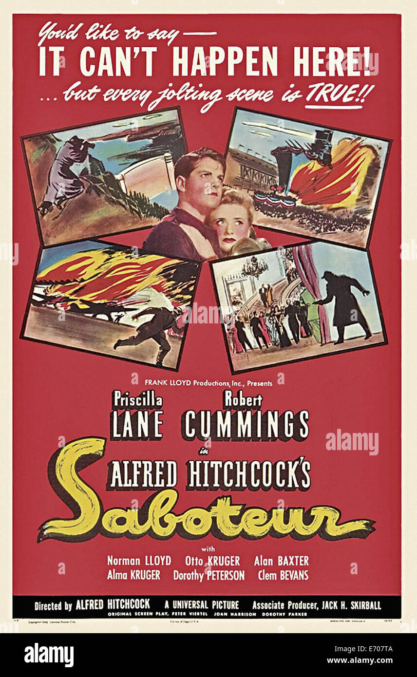 Saboteur - Movie Poster - Director : Alfred Hitchcock  - 1942 Stock Photo