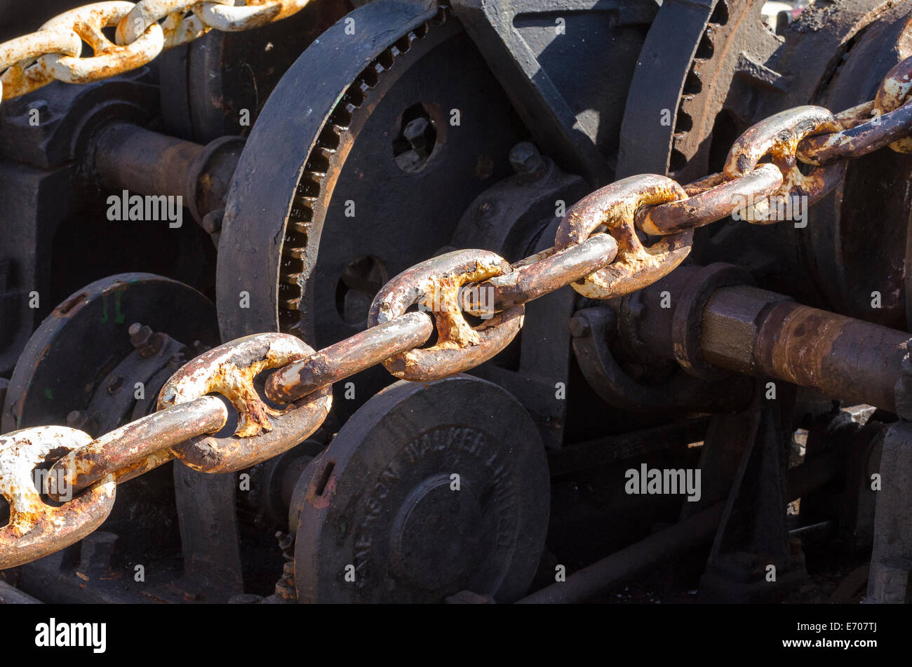 anchor chain and winch Stock Photo Alamy