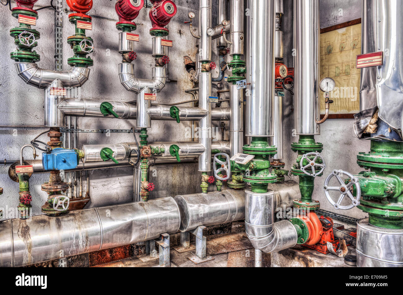 Abandoned industrial boiler room Stock Photo