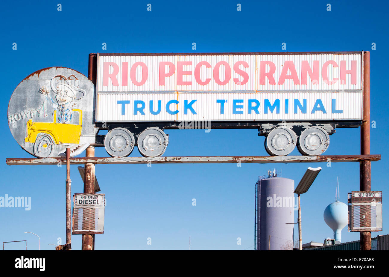 Rio Pecos Ranch Truck Stop sign in Tucumcari New Mexico Stock Photo