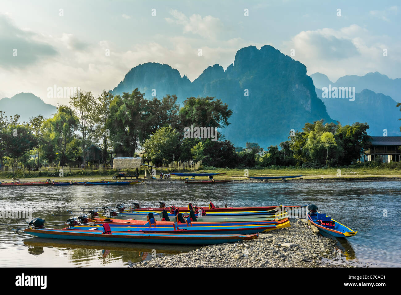 Beautifull landscape on the Nam Song River in Vang Vieng, Laos. Stock Photo