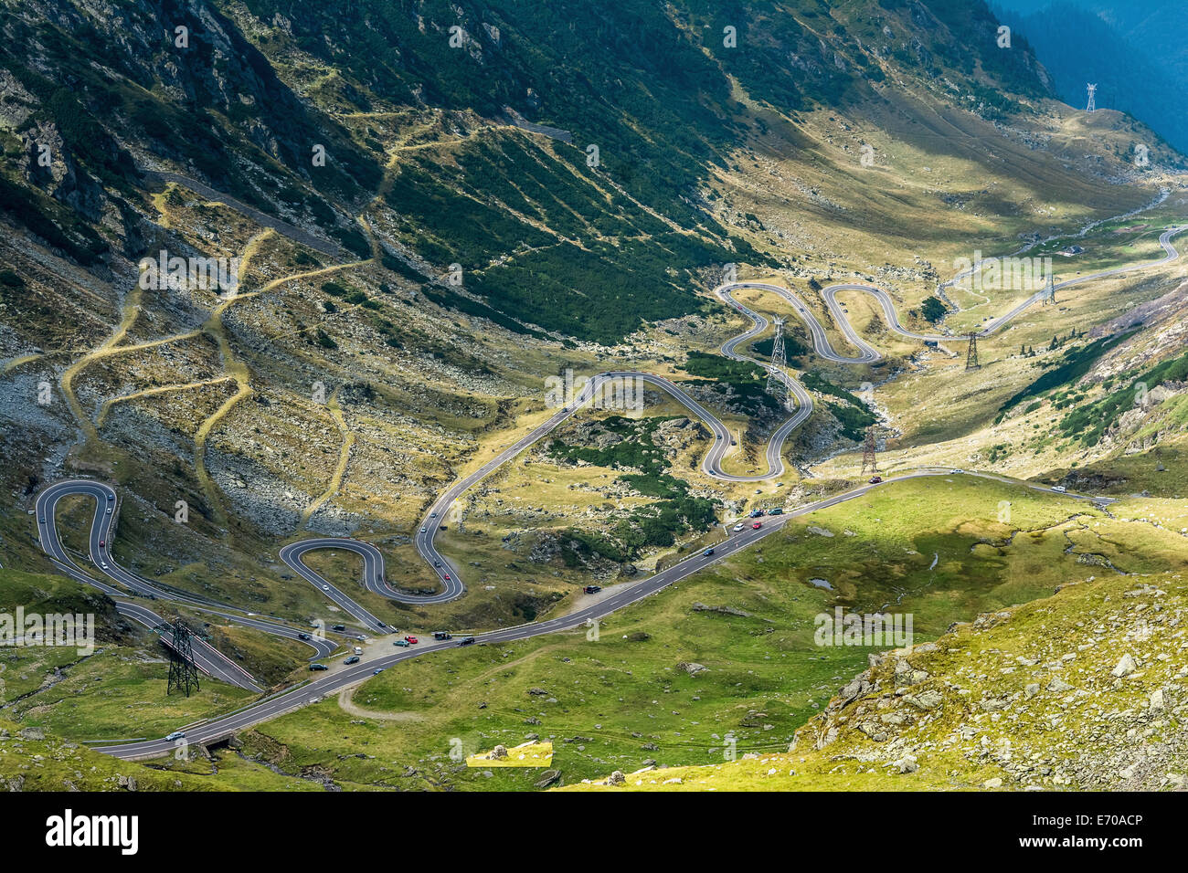 Famous Transfagarasan mountain winding road, crossing Fagaras Mountaines in Romania. Stock Photo