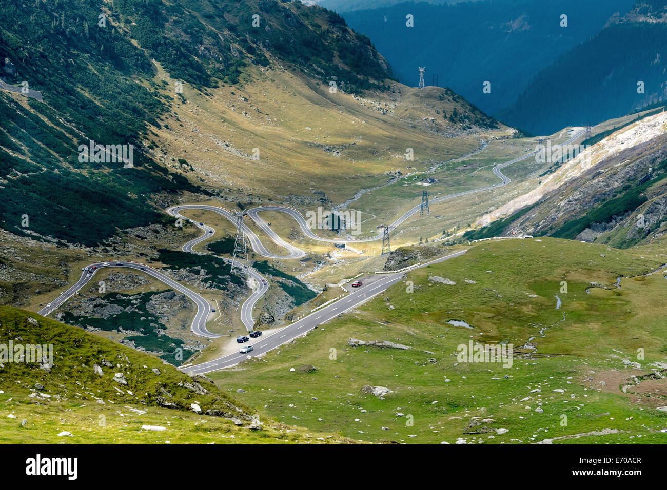 Famous Transfagarasan mountain winding road, crossing Fagaras Mountaines in Romania. Stock Photo