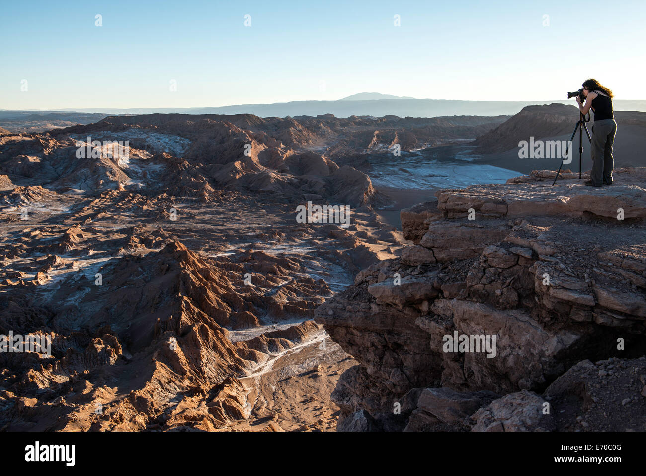 Tourist taking photos at Moon Valley San Pedro de Atacama, Chile, South America Stock Photo