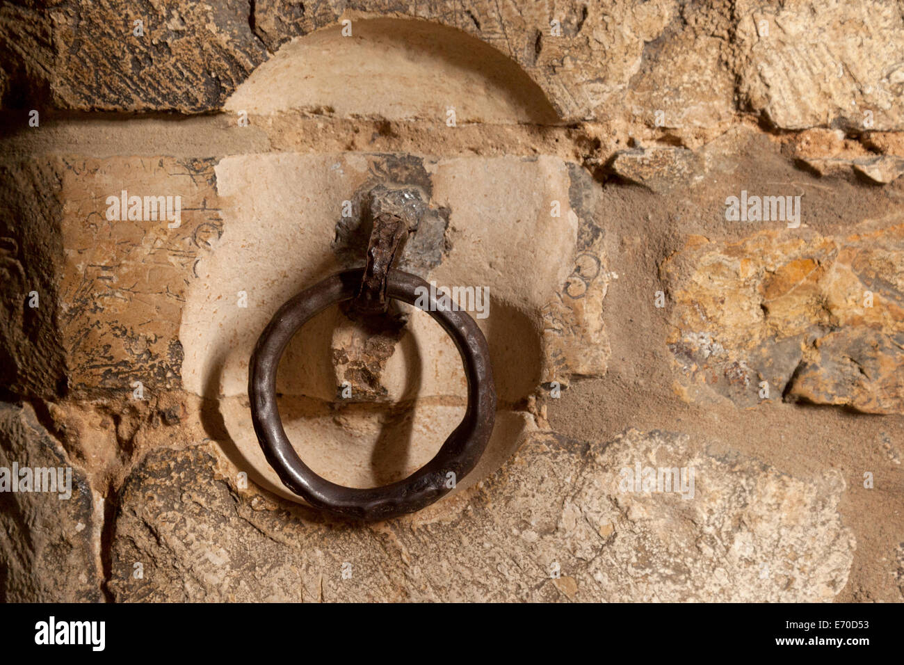 Medieval shackle or manacle in the dungeon, Lincoln Castle, Lincoln Lincolnshire UK Stock Photo