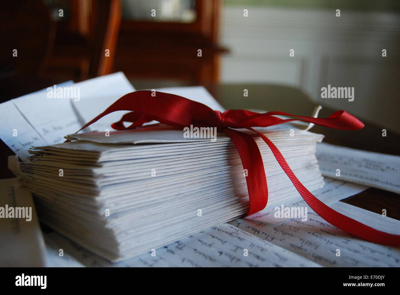 Love Letters Tied with a Ribbon Stock Photo
