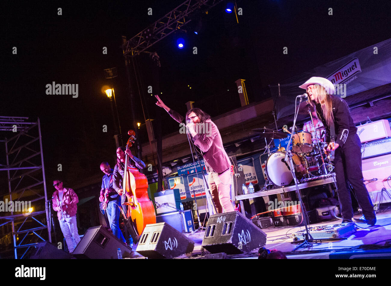 Rock band Corizonas performing live on stage at the "Sierra nevada por Todo lo Alto" pop-rock festival Stock Photo