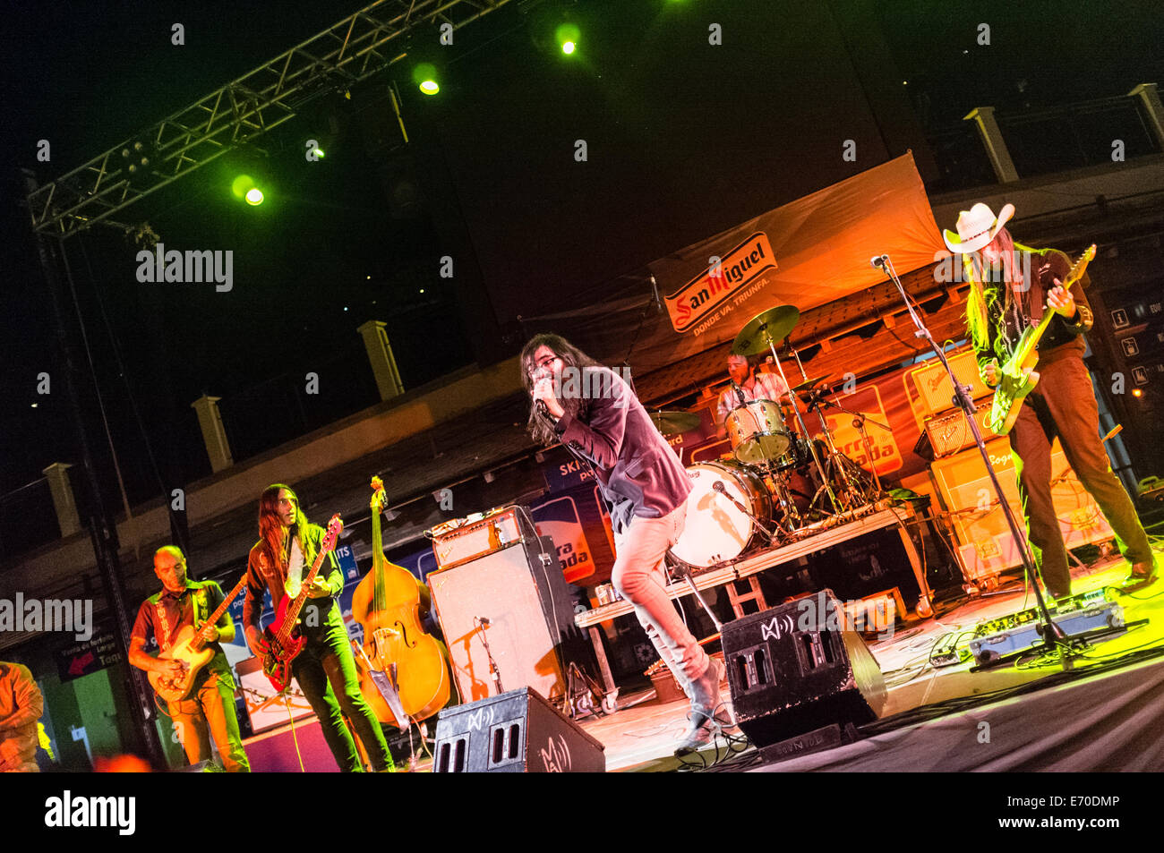 Rock band Corizonas performing live on stage at the "Sierra nevada por Todo lo Alto" pop-rock festival Stock Photo