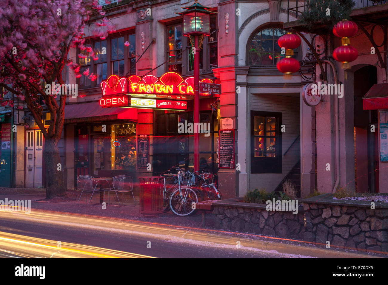 Chinatown lit up at night-Victoria, British Columbia, Canada. Stock Photo