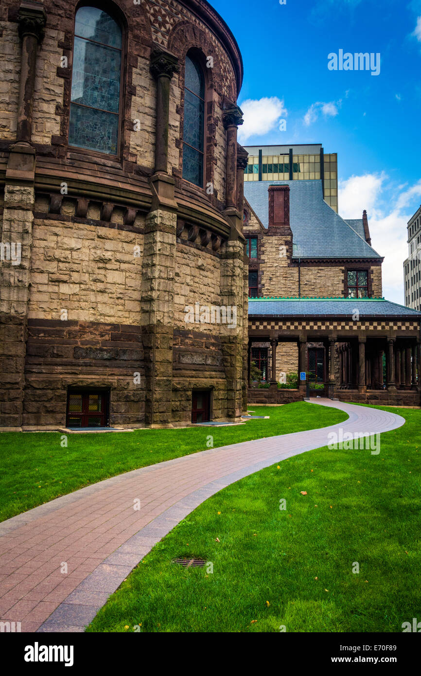 Path and cathedral in Boston, Massachusetts. Stock Photo