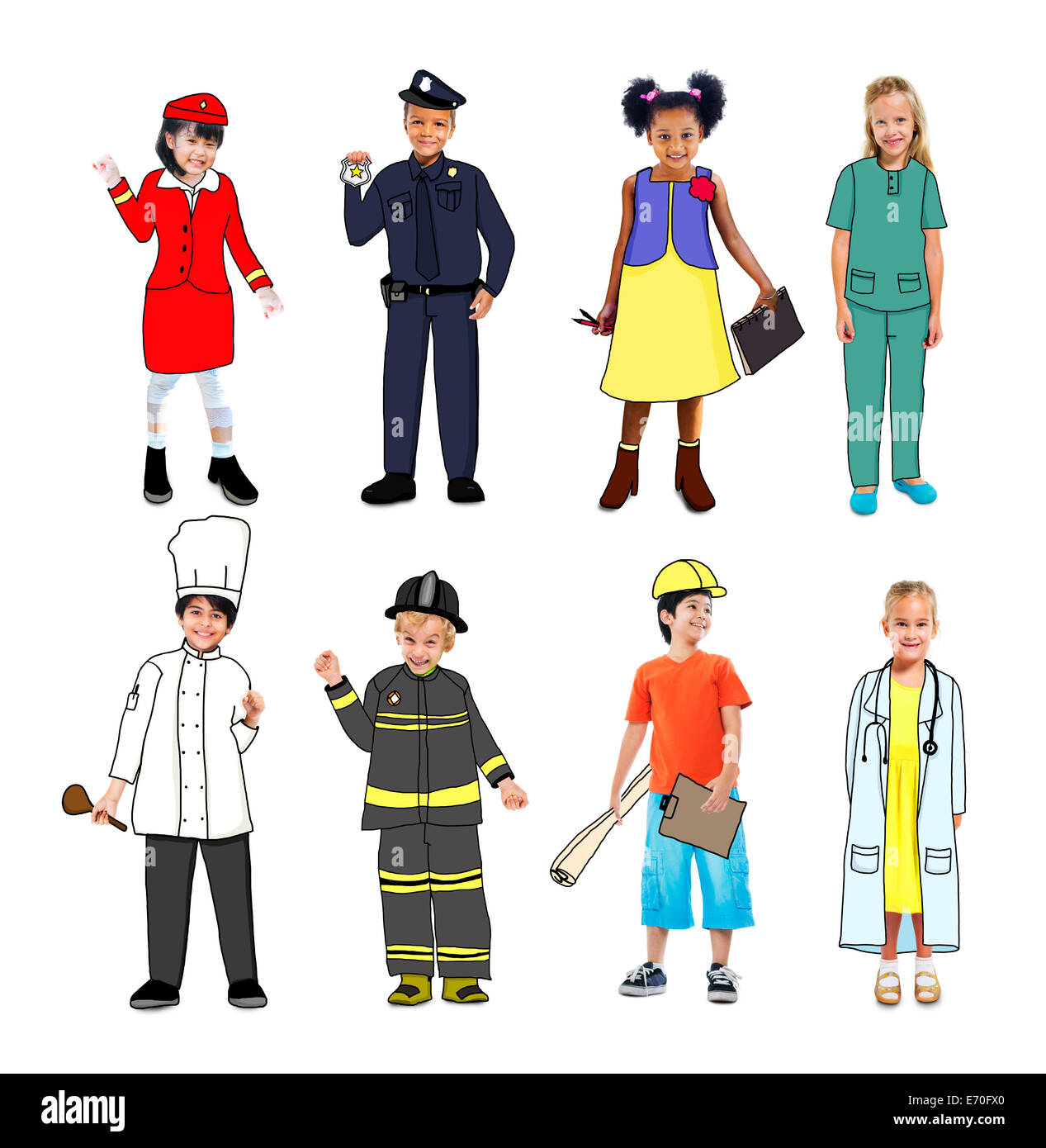 Children Wearing Future Job Uniforms Stock Photo Alamy