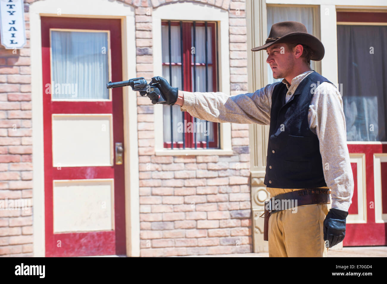 Actor takes part in the Re-enactment of the OK Corral gunfight in Tombstone , Arizona Stock Photo