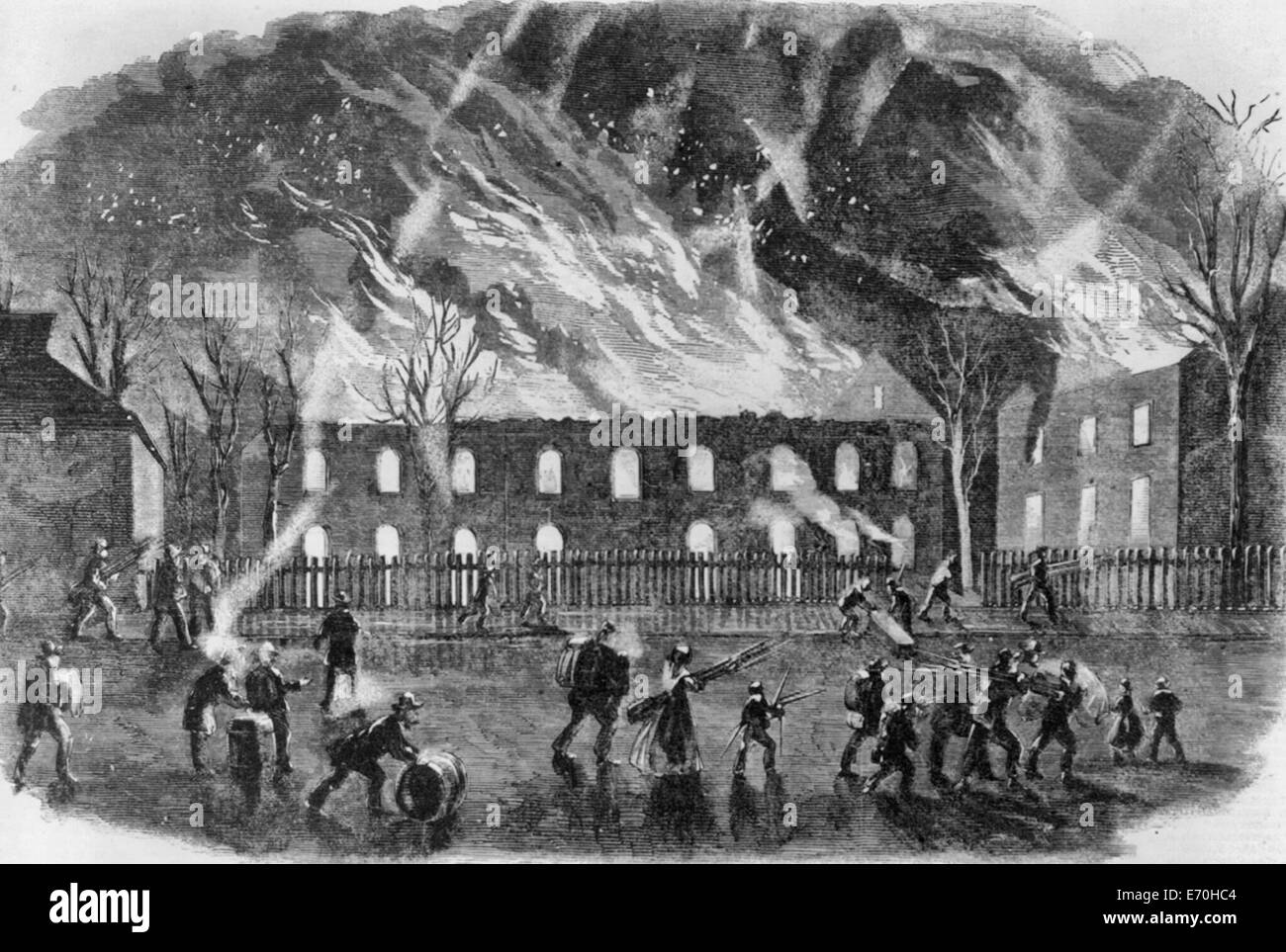 The Burning of the United States Arsenal at Harpers Ferry April 18, 1861 USA Civil War Stock Photo