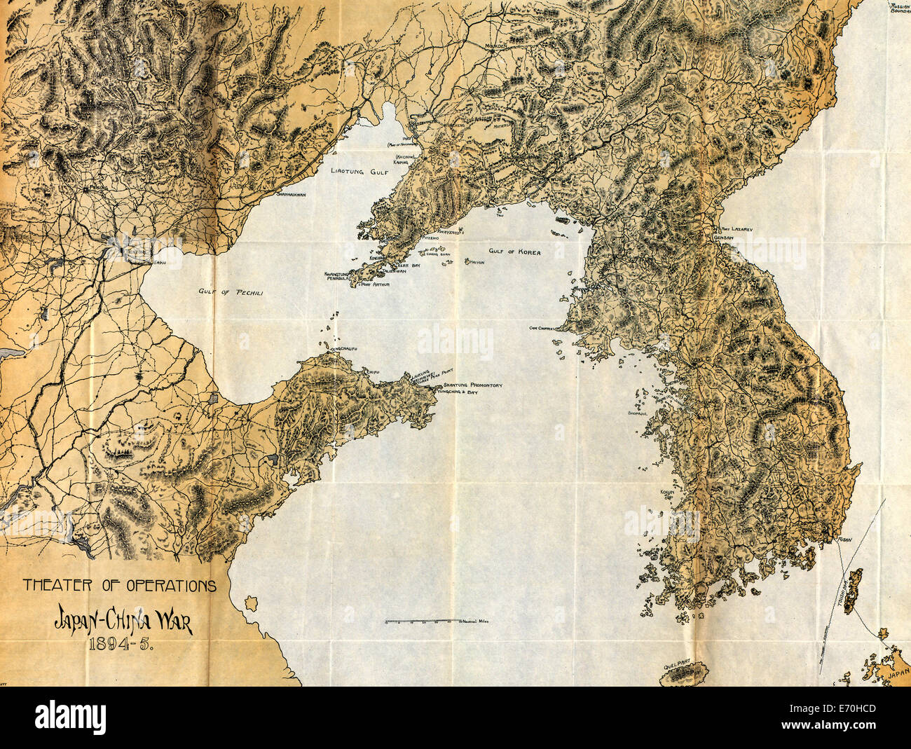 Map of Theater of operations, Japan-China War, 1894-5 Stock Photo