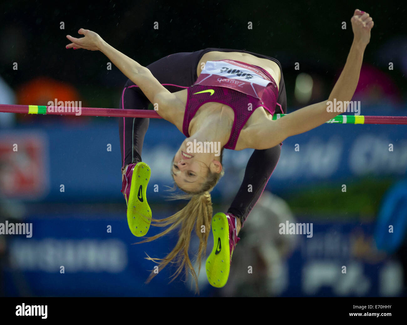 Zagreb, Croatia. 2nd Sep, 2014. Ana Simic of Croatia competes during the women's high jump final at the IAAF World Challenge Zagreb 2014 in Zagreb, capital of Croatia, on Sept. 2, 2014. Ana Simic claimed the champion with 1.93 meters. Credit:  Miso Lisanin/Xinhua/Alamy Live News Stock Photo