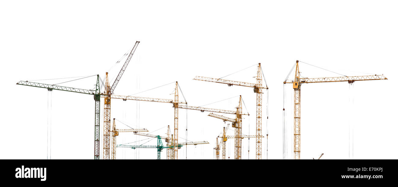 Yellow hoisting cranes isolate Stock Photo