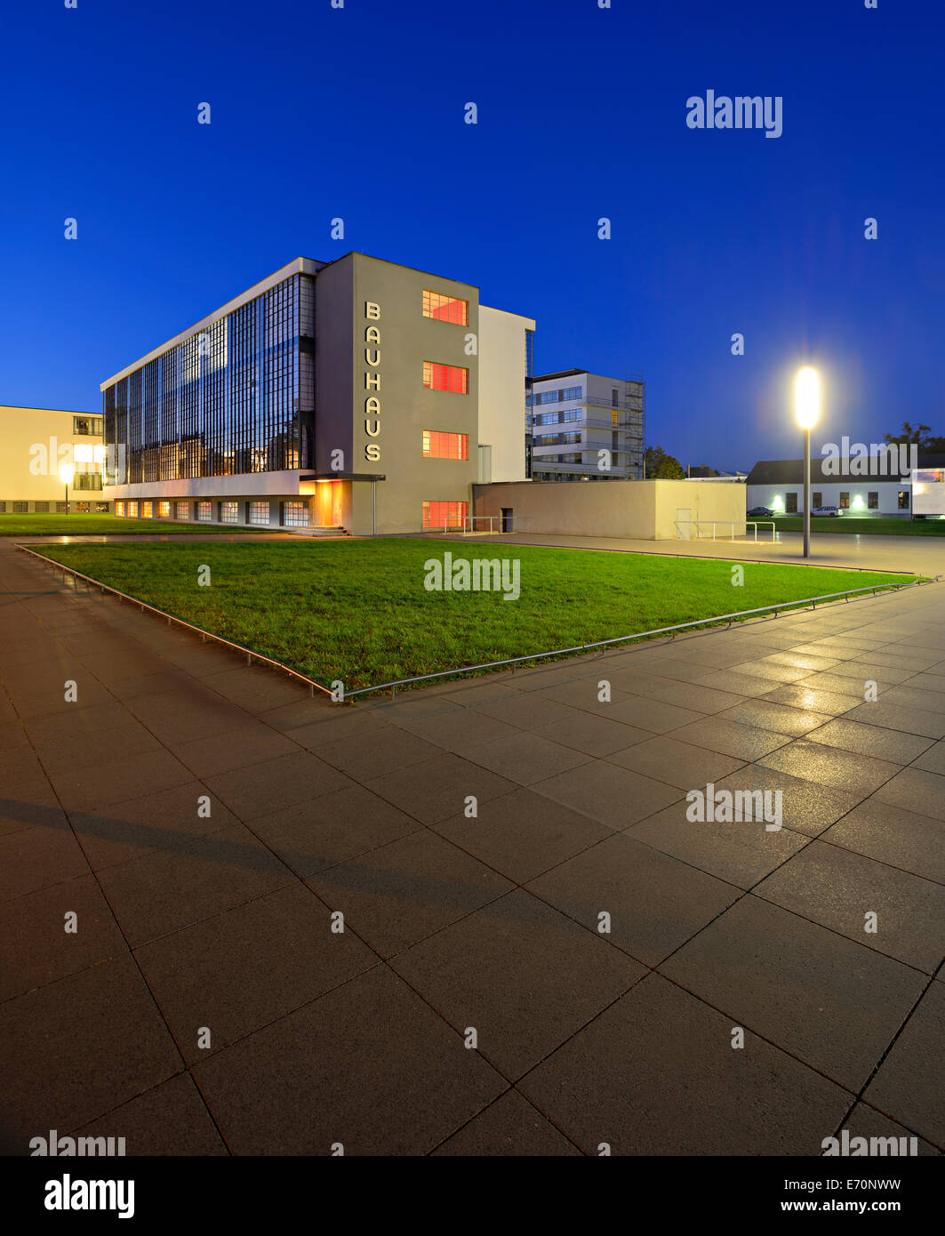 The Bauhaus Dessau, night scene, Dessau, Saxony-Anhalt, Germany