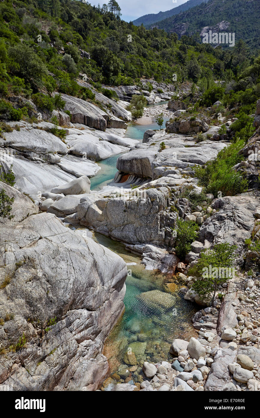 Valley of the Osu mountain river near Porto-Vecchio, Corsica, France Stock Photo
