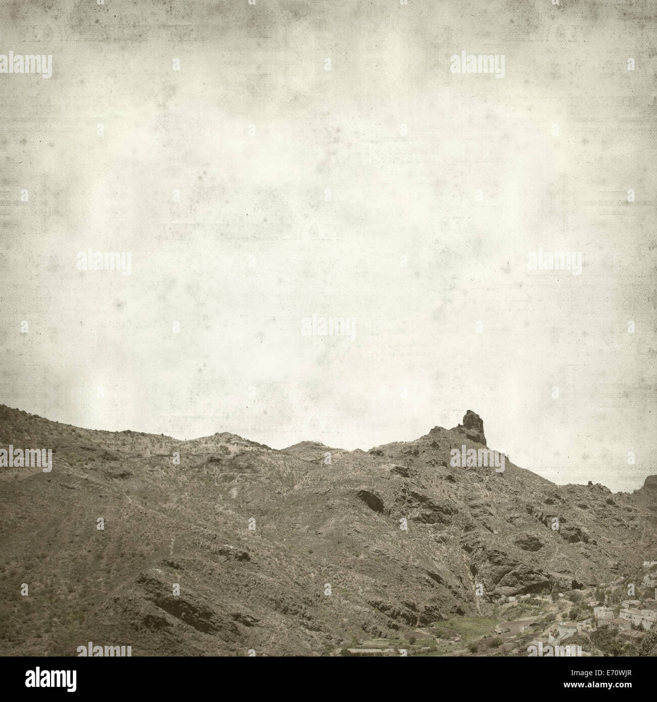 textured old paper background with volcanic plug Roque Bentayga, Gran Canaria Stock Photo Alamy